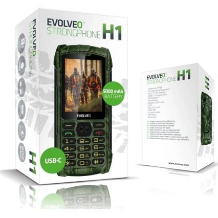 Evolveo - StrongPhone H1, telefon Dual SIM rezistent la apă, camuflaj de vânătoare