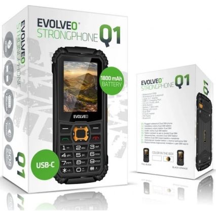 Evolveo - StrongPhone Q1, telefon Dual SIM rezistent la apă, negru/portocaliu