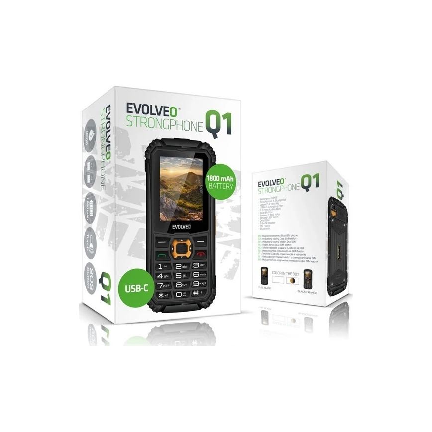 Evolveo - StrongPhone Q1, telefon Dual SIM rezistent la apă, negru/portocaliu