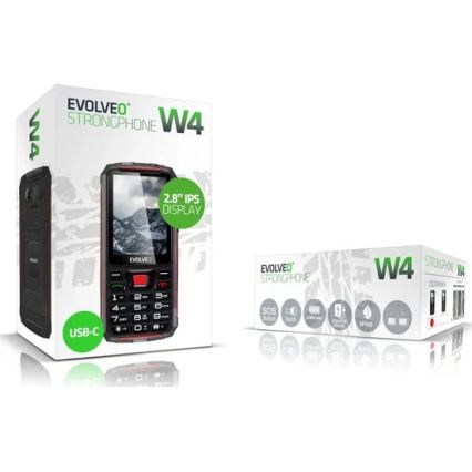 Evolveo - StrongPhone W4, telefon Dual SIM rezistent la apă, negru/roșu