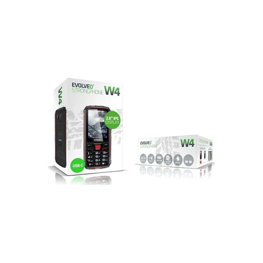 Evolveo - StrongPhone W4, telefon Dual SIM rezistent la apă, negru/roșu