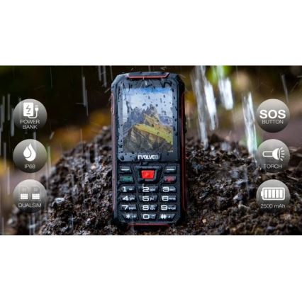 Evolveo - StrongPhone W4, telefon Dual SIM rezistent la apă, negru/roșu