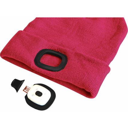 Extol - Căciulă cu lampă frontală, încărcare USB, baterie 300 mAh, roz, mărime UNI