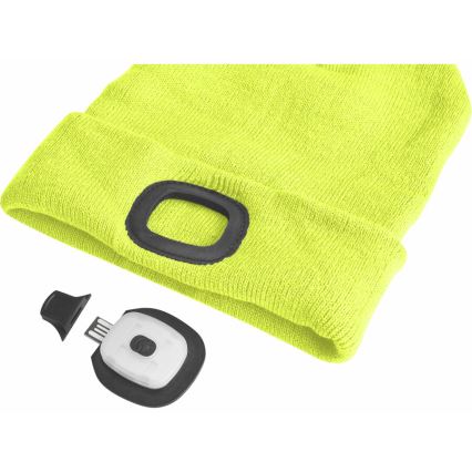 Extol - Căciulă cu lampă frontală și încărcare USB, 300 mAh, galben neon, mărime unică