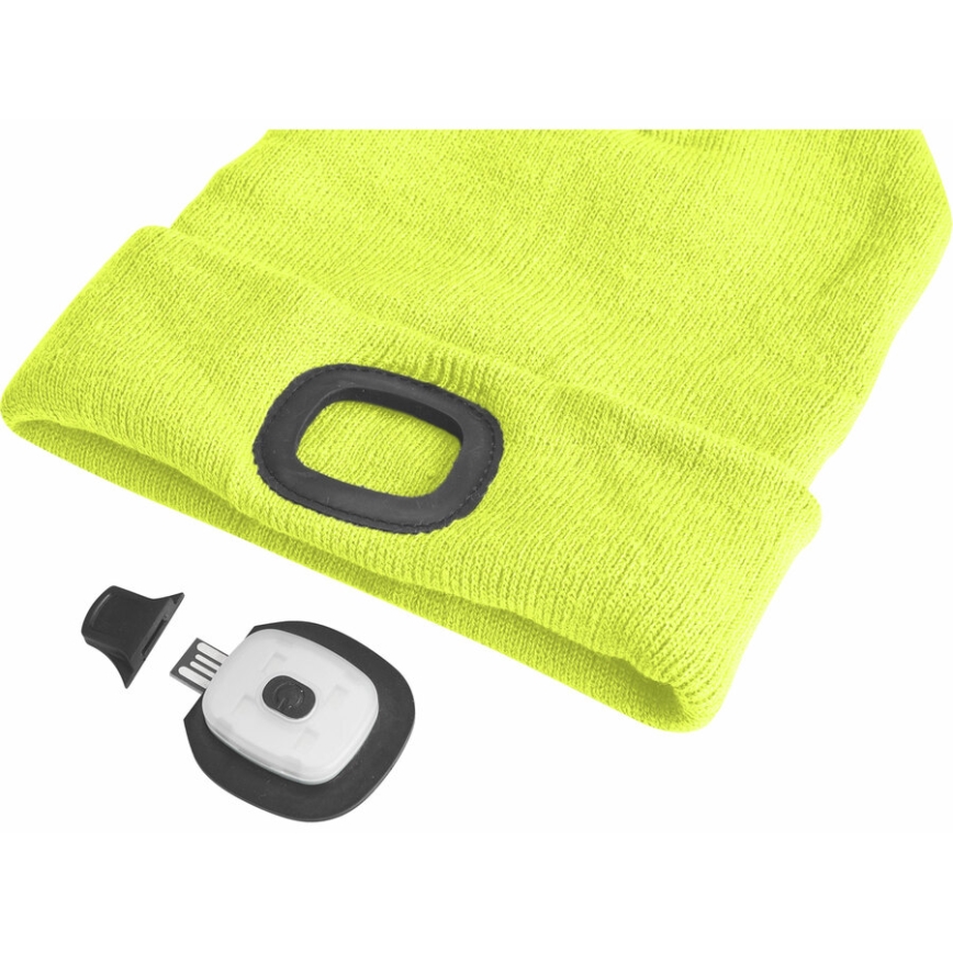 Extol - Căciulă cu lampă frontală și încărcare USB, 300 mAh, galben neon, mărime unică