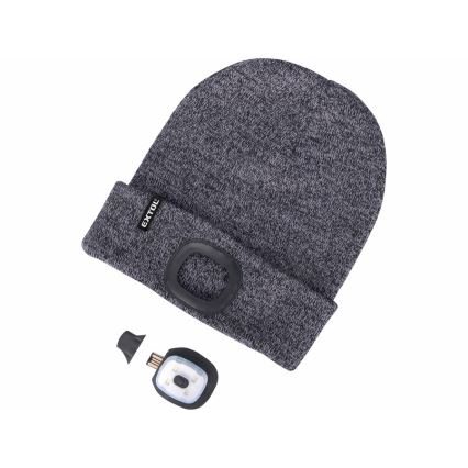 Extol - Căciulă cu lampă frontală și încărcare USB, 300 mAh, gri, mărime unică