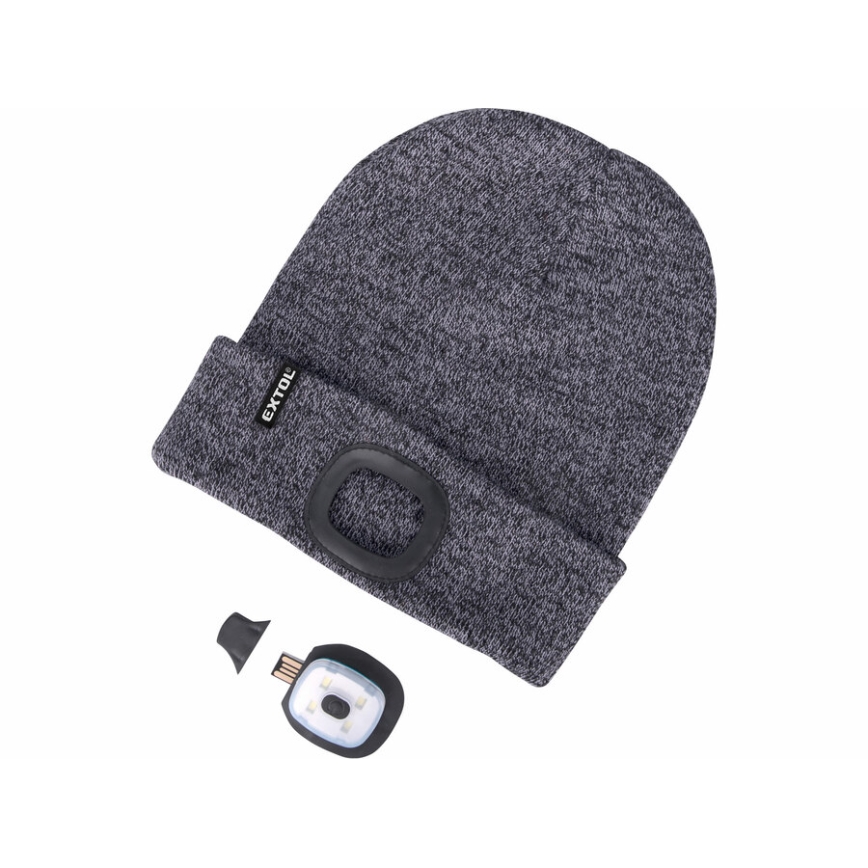 Extol - Căciulă cu lampă frontală și încărcare USB, 300 mAh, gri, mărime unică