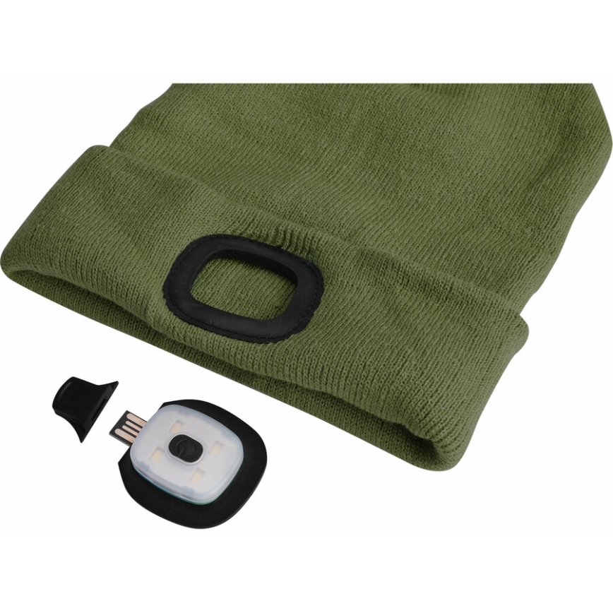 Extol - Căciulă cu lampă frontală și încărcare USB (300 mAh), verde, mărime UNI