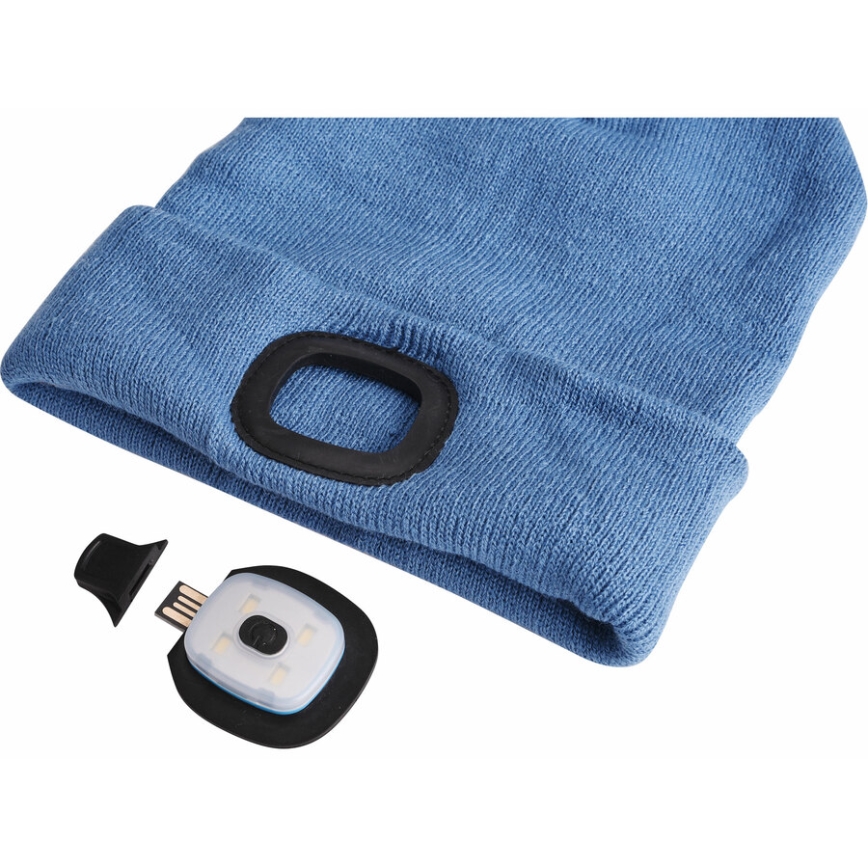 Extol - Căciulă cu lampă frontală și încărcare USB, acumulator 300 mAh, albastru, mărime UNI