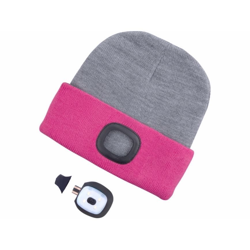 Extol - Căciulă cu lampă frontală și încărcare USB, acumulator 300 mAh, gri/roz, mărime unică (UNI)