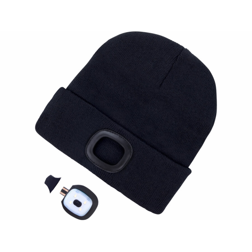 Extol - Căciulă cu lanternă frontală integrată și încărcare USB, acumulator 300 mAh, negru, mărime UNI