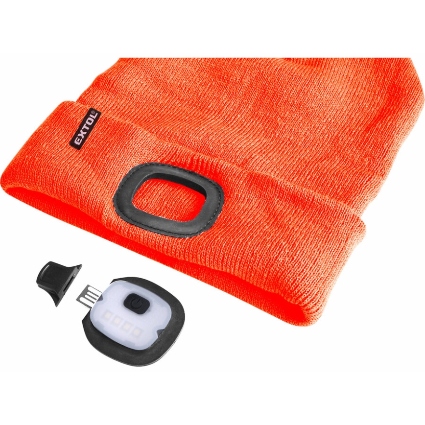 Extol - Căciulă cu lanternă frontală și încărcare USB, 250 mAh, portocalie neon, mărime unică