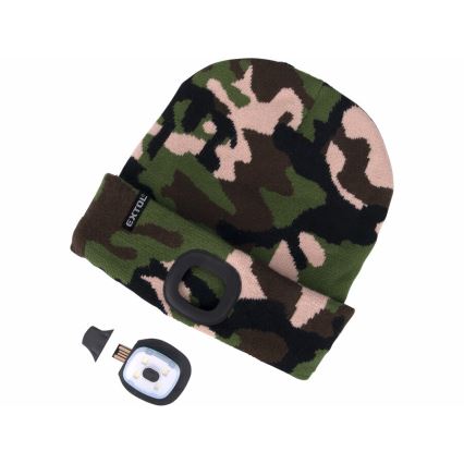 Extol - Căciulă cu lanternă frontală și încărcare USB, 300 mAh, model camuflaj, mărime UNI