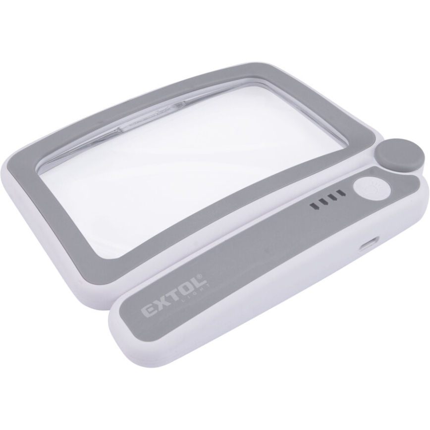 Extol - Lupă pliabilă reîncărcabilă, cu iluminare LED reglabilă, 650 mAh, alb/gri