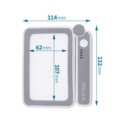 Extol - Lupă pliabilă reîncărcabilă, cu iluminare LED reglabilă, 650 mAh, alb/gri