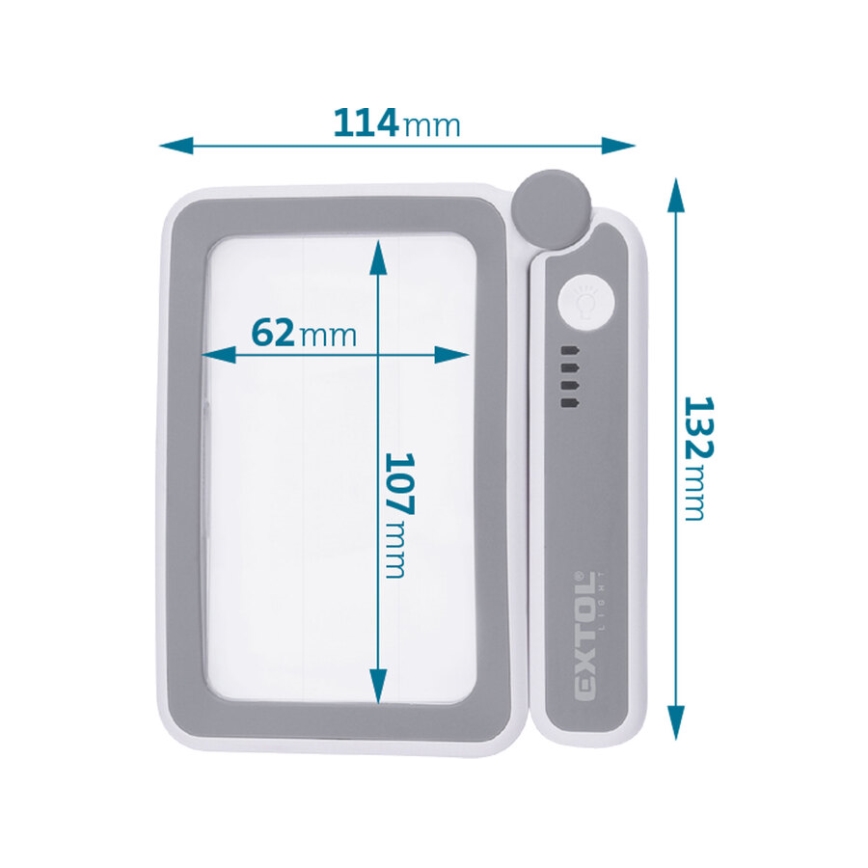 Extol - Lupă pliabilă reîncărcabilă, cu iluminare LED reglabilă, 650 mAh, alb/gri