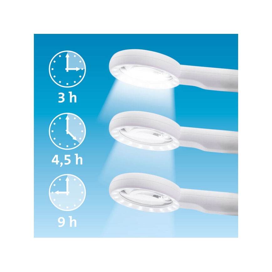 Extol - Lupă reîncărcabilă cu iluminare LED și reglare a intensității / 650 mAh alb/gri