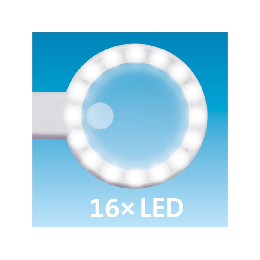 Extol - Lupă reîncărcabilă cu iluminare LED și reglare a intensității / 650 mAh alb/gri