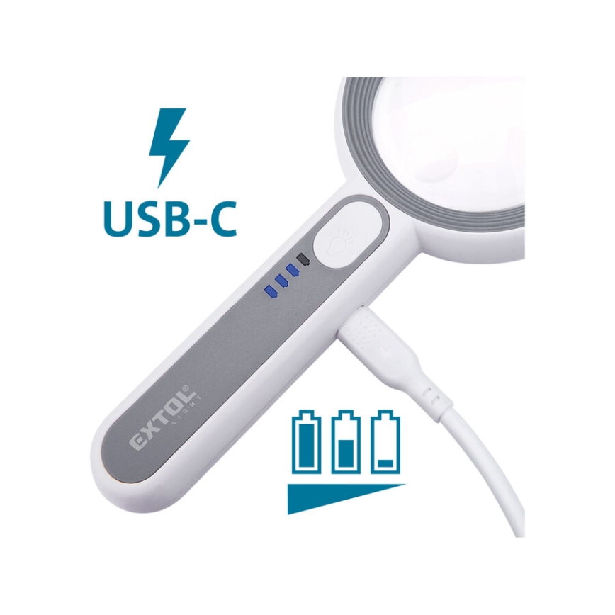 Extol - Lupă reîncărcabilă cu iluminare LED și reglare a intensității / 650 mAh alb/gri