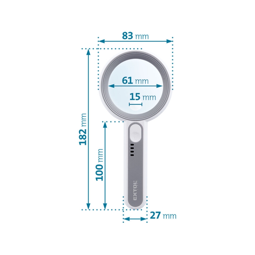 Extol - Lupă reîncărcabilă cu iluminare LED și reglare a intensității / 650 mAh alb/gri