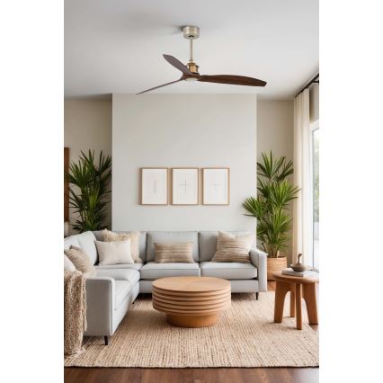 FARO 33398WT - Ventilator de tavan JUST FAN M, Ø 128 cm, maro/alamă, Wi‑Fi Tuya + telecomandă