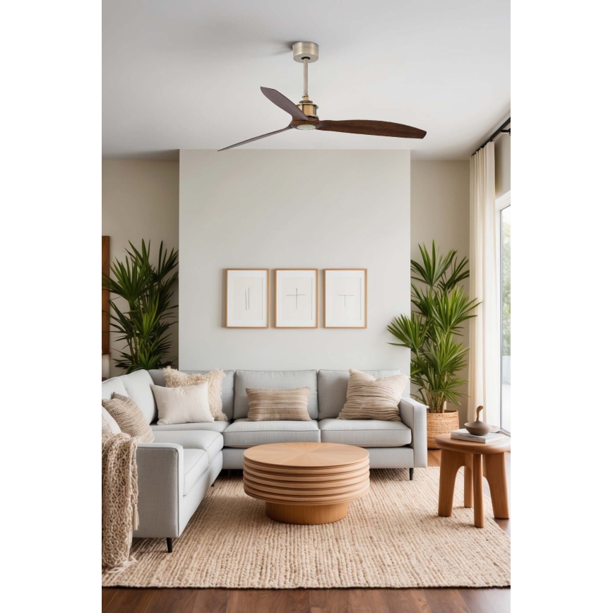 FARO 33398WT - Ventilator de tavan JUST FAN M, Ø 128 cm, maro/alamă, Wi‑Fi Tuya + telecomandă