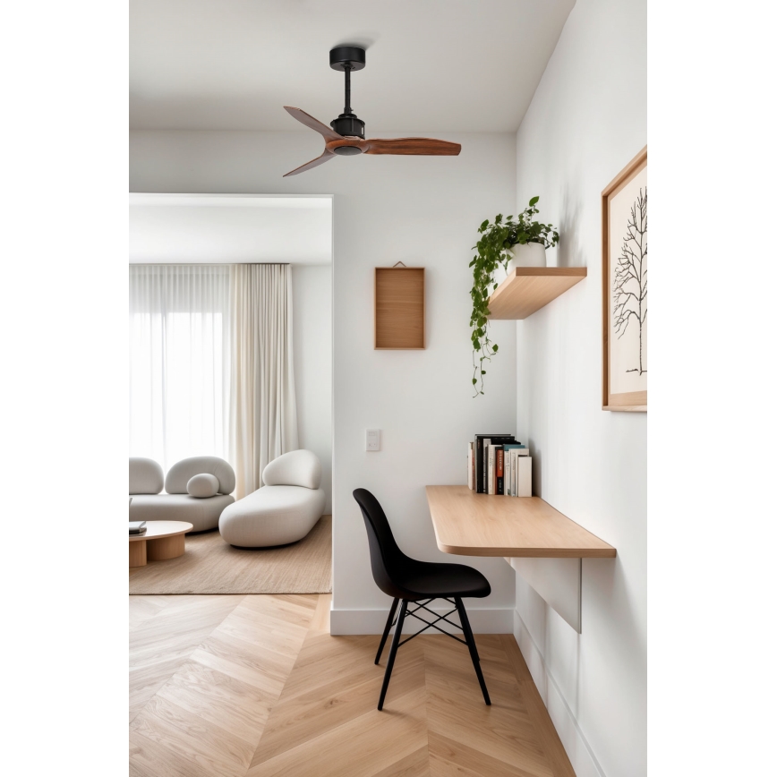 FARO 33425WT - Ventilator de tavan JUST FAN S, Ø 81 cm, maro/negru, Wi-Fi Tuya + telecomandă