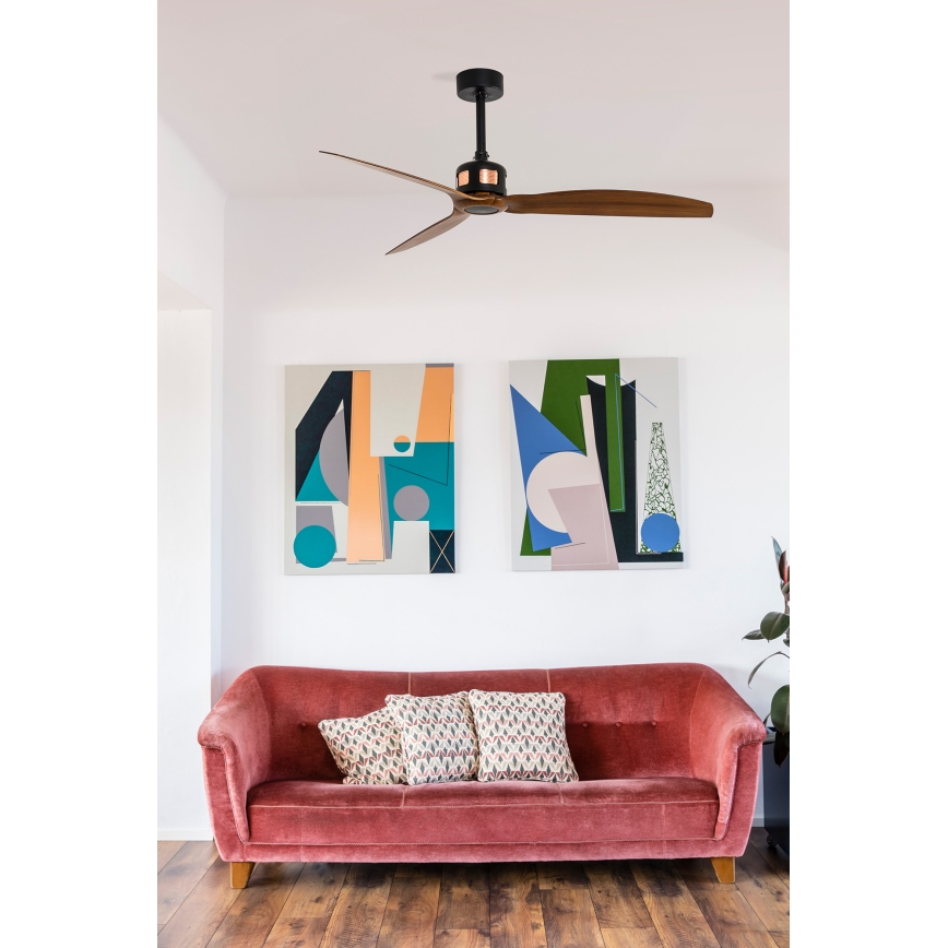 FARO 33451WT - Ventilator de tavan COPPER FAN M, Ø 128 cm, maro/negru, Wi-Fi Tuya + telecomandă