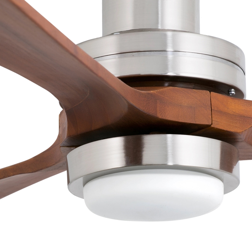 FARO 33518DC - Ventilator de tavan LANTAU cu LED, 15 W, 230 V, Ø 132 cm, crom mat/lemn, cu telecomandă