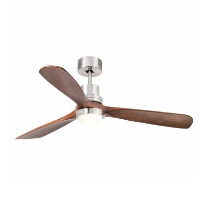 FARO 33518DC - Ventilator de tavan LANTAU cu LED, 15 W, 230 V, Ø 132 cm, crom mat/lemn, cu telecomandă