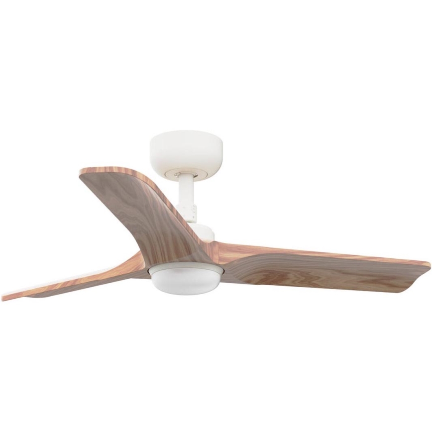 FARO 33805WT-1TW - Ventilator de tavan LED HEYWOOD, dimabil, cu LED 10W, 230V, 2700/3000/4000K, finisaj lemn/alb, diametru 90 cm, Wi‑Fi Tuya și telecomandă