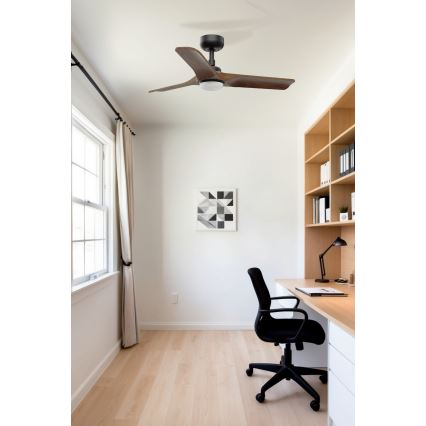 FARO 33806-1TW - Ventilator de tavan dimmabil HEYWOOD, LED 10W/230V, 2700/3000/4000K, finisaj lemn/negru, Ø 90 cm + telecomandă