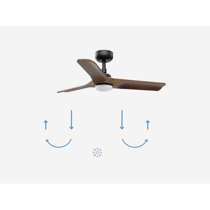 FARO 33806-1TW - Ventilator de tavan dimmabil HEYWOOD, LED 10W/230V, 2700/3000/4000K, finisaj lemn/negru, Ø 90 cm + telecomandă