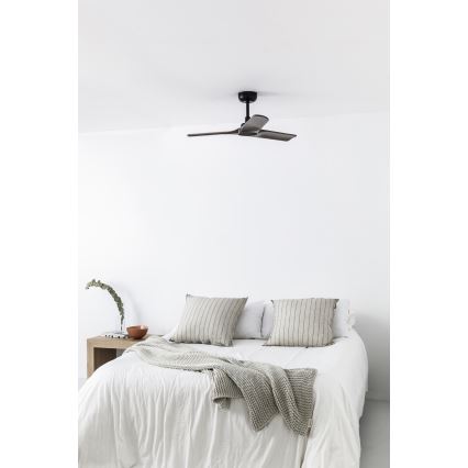 FARO 33806WT - Ventilator de tavan HEYWOOD S lemn/negru, diametru 90 cm, Wi-Fi Tuya + telecomandă