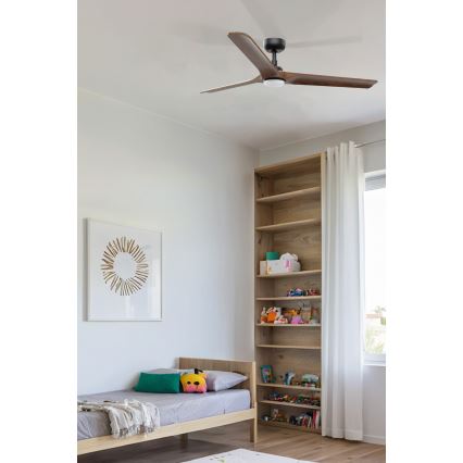 FARO 33809WT1S - Ventilator de tavan LED reglabil HEYWOOD L LED/10W/230V 2700/3000/4000K diam. 132 cm lemn/negru Wi‑Fi Tuya + telecomandă