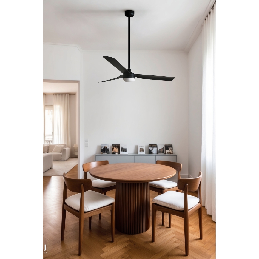 FARO 33815WT1S - Ventilator de tavan LED dimabil PUNT M, 18W, 230V, 2700/3000/4000K, Ø132 cm, negru, Wi-Fi Tuya + telecomandă