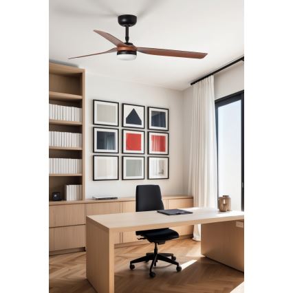 FARO 33817WT-21 - Ventilator de tavan PUNT M cu lumină LED dimabilă, LED/18W/230V, maro/negru, Ø 132 cm, Wi-Fi Tuya + telecomandă