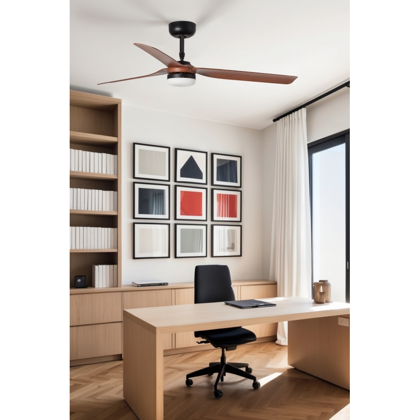 FARO 33817WT-21 - Ventilator de tavan PUNT M cu lumină LED dimabilă, LED/18W/230V, maro/negru, Ø 132 cm, Wi-Fi Tuya + telecomandă