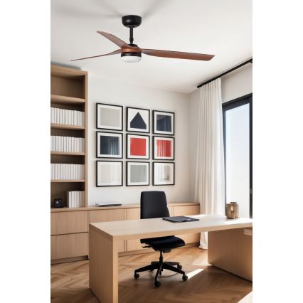 FARO 33817WT1S - Ventilator de tavan LED reglabil PUNT M LED/18W/230V 2700/3000/4000K Ø 132 cm maro/negru Wi-Fi Tuya + telecomandă