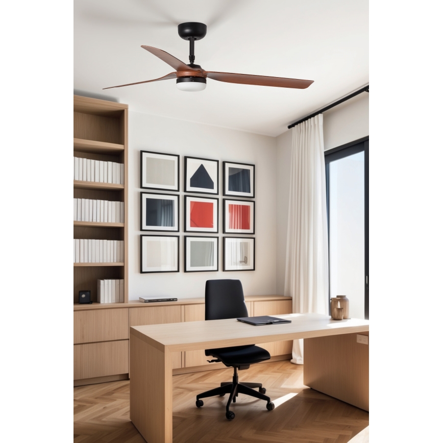 FARO 33817WT1S - Ventilator de tavan LED reglabil PUNT M LED/18W/230V 2700/3000/4000K Ø 132 cm maro/negru Wi-Fi Tuya + telecomandă