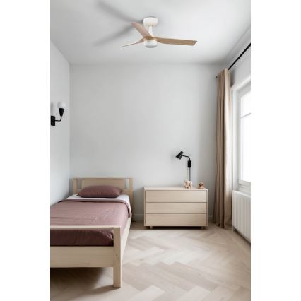 FARO 33821-1TW - Ventilator de tavan MINI PUNT S cu LED dimabil, 10W, 2700/3000/4000K, lemn/alb, Ø90 cm + telecomandă