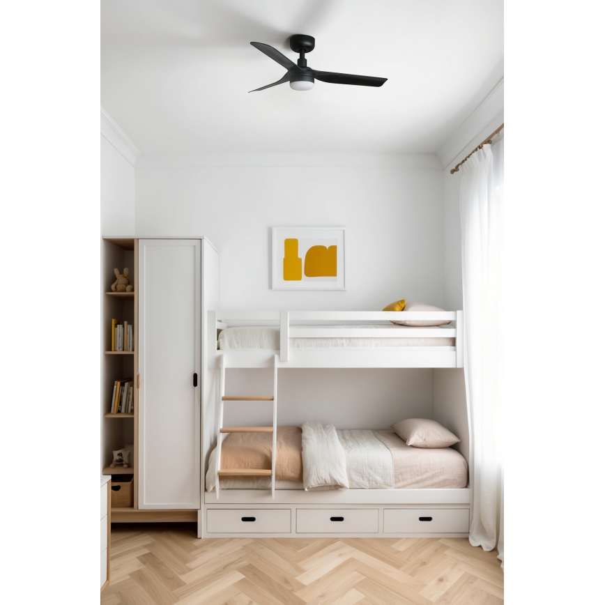 FARO MINI PUNT S LED 33822-1TW – Ventilator de tavan LED cu reglare a luminozității, 10W, 2700/3000/4000K, negru, Ø 90 cm + telecomandă