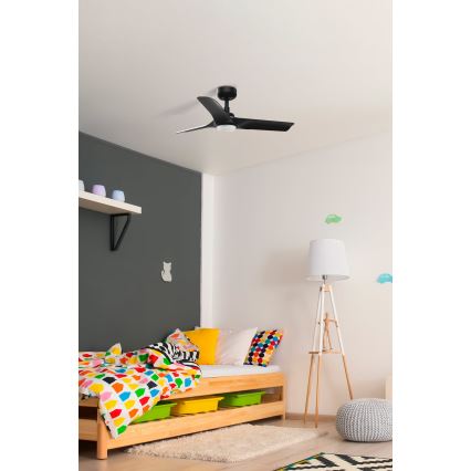 FARO 33825-1TW – Ventilator de tavan HEY S cu LED și reglare a luminozității, 10W/230V, 2700/3000/4000K, negru, Ø90 cm + telecomandă