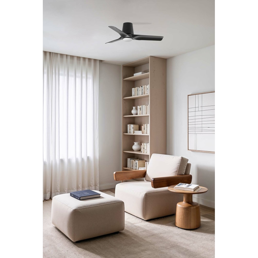 FARO 33827-1TW - Ventilator de tavan LED dimmerabil HEY TUB S cu LED/10W/230V 2700/3000/4000K negru Ø 90 cm + telecomandă