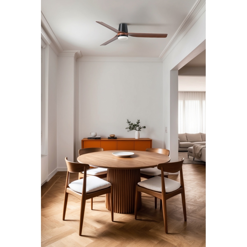 FARO 33831WT1S - Ventilator de tavan LED dimabil PUNT TUB M, LED/18W/230V, 2700/3000/4000K, diam. 132 cm, maro/negru, Wi-Fi Tuya + telecomandă