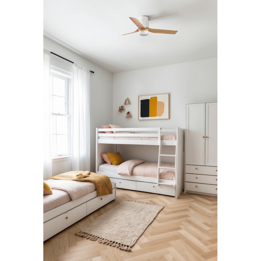 FARO 33833-1TW - Ventilator de tavan LED dimmabil MINI PUNT TUB cu LED/10W/230V 2700/3000/4000K Ø 90 cm maro/alb + telecomandă
