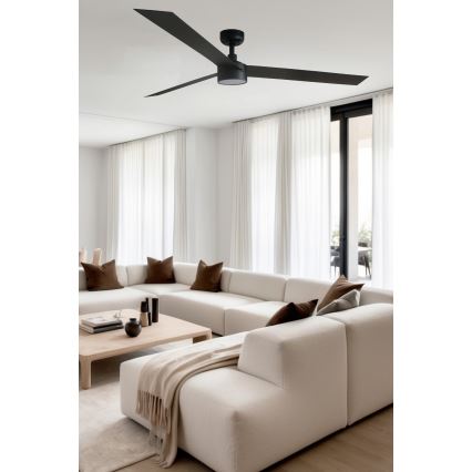 FARO 34293WT1S - Ventilator de tavan LED dimabil CRUISER XL, 18W, 230V, 2700/3000/4000K, Ø 160 cm, negru, Wi‑Fi Tuya + telecomandă