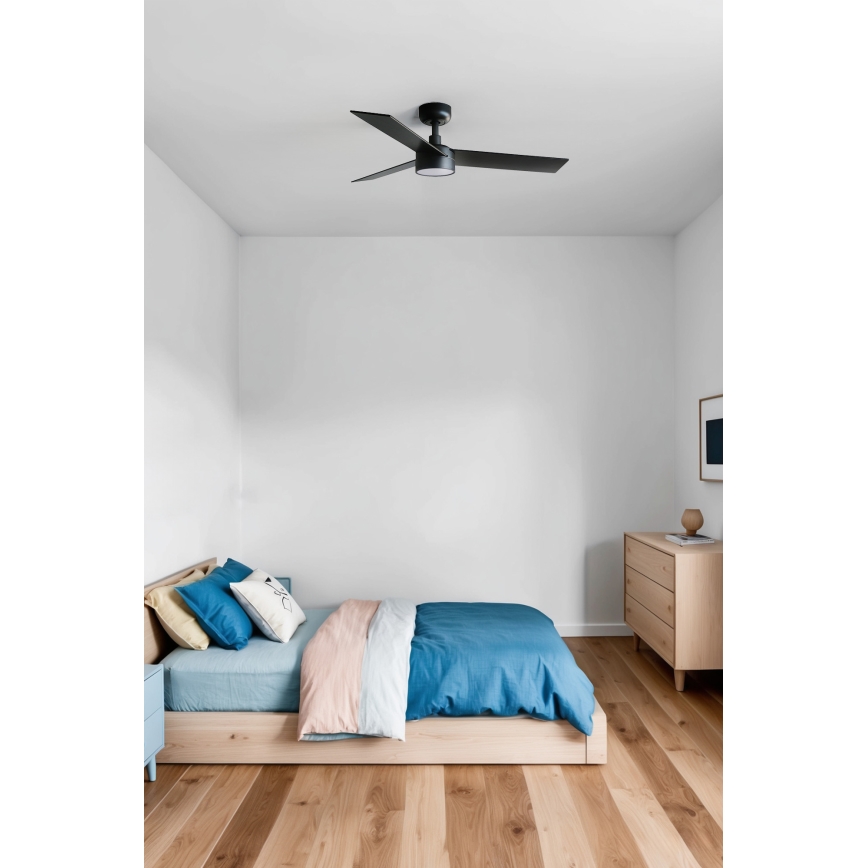 FARO 34296WT1S - Ventilator de tavan cu LED reglabil RUDDER S LED/18W/230V 2700/3000/4000K Ø106 cm maro/negru Wi‑Fi Tuya + telecomandă