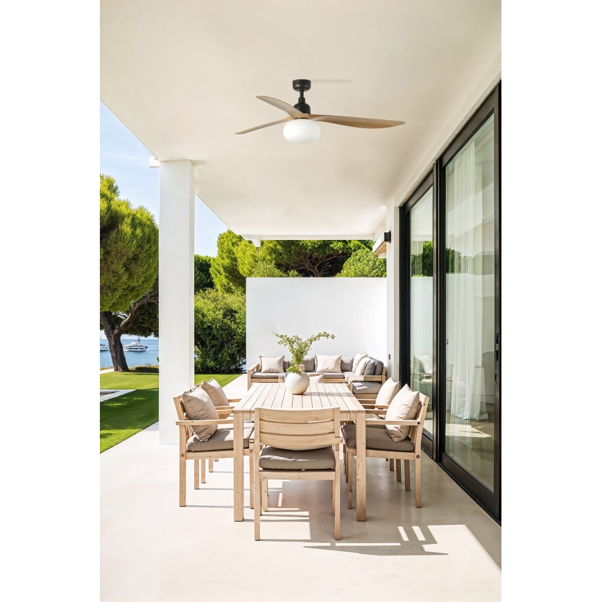 FARO 34360WT-11L - Ventilator de tavan OUTWOOD L 1xE27/15W/230V, maro/negru, diametru 150 cm, Wi-Fi Tuya, IP44 + telecomandă