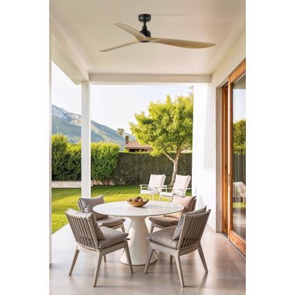 FARO 34360WT - Ventilator de tavan OUTWOOD L maro/negru Ø 150 cm Wi-Fi Tuya IP44 + telecomandă